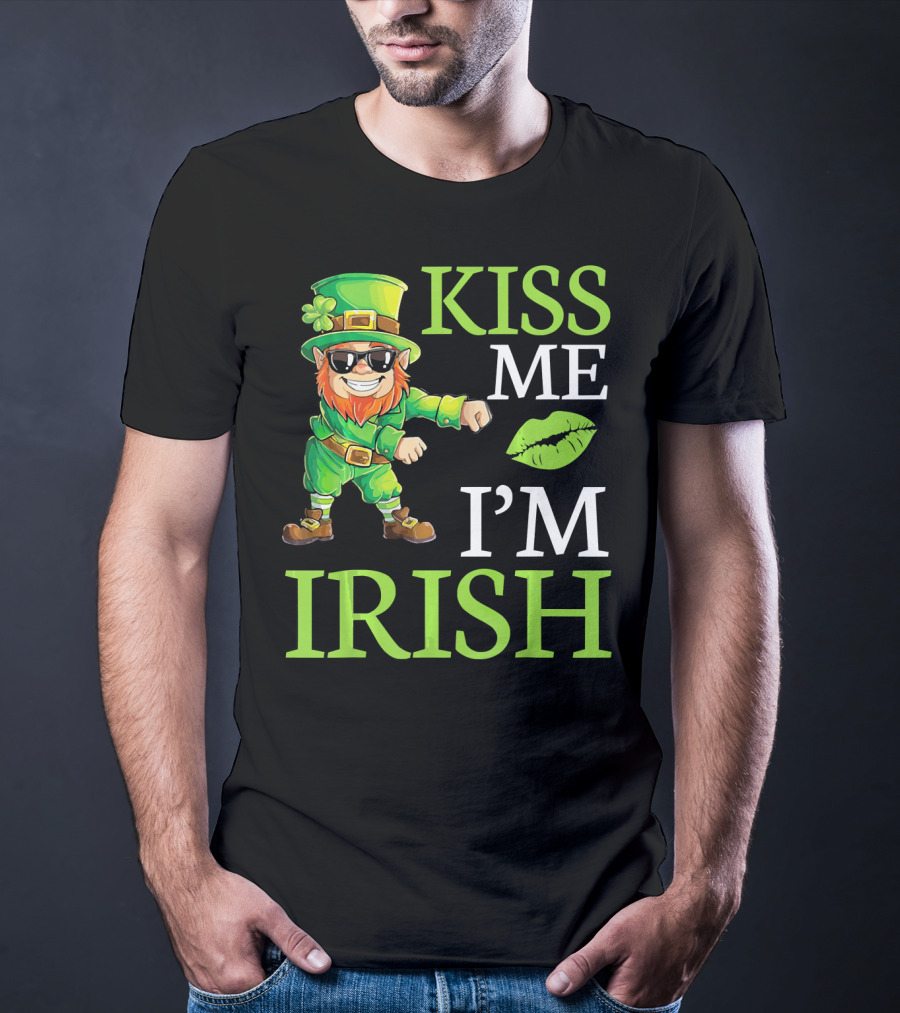 Kiss Me I'm Irish Cool Leprechaun Flossing T-Shirt