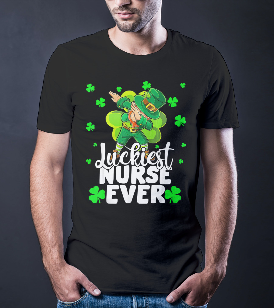 Luckiest Nurse Ever Leprechaun Dab St Patrick's Day Shamrock T-Shirt