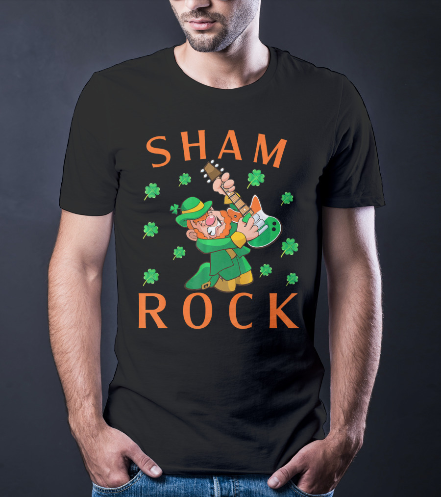 SHAMROCK Leprechaun Playing Guitar With Shamrocks T-Shirt