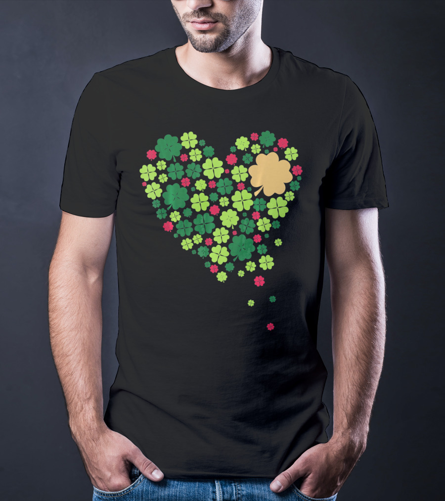 Cute Heart Of Four Leaf Clovers St Patrick's Day Lucky T-Shirt