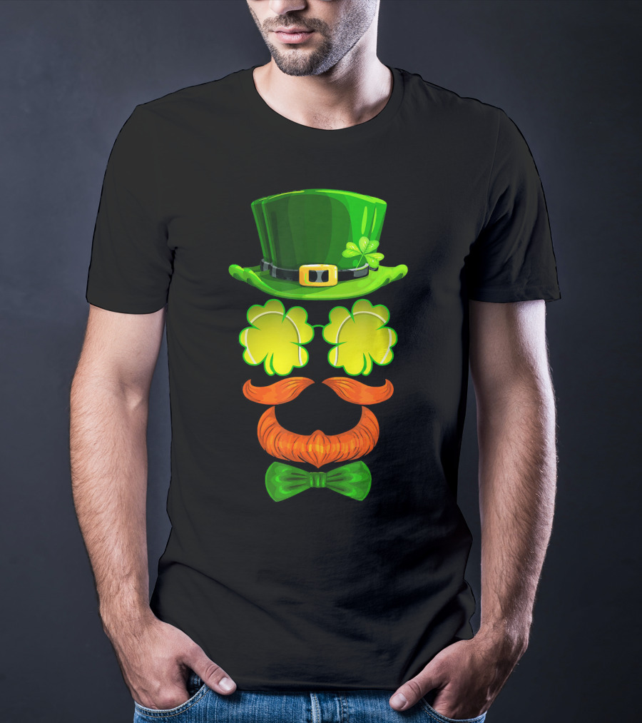 Tennis Ball Shamrock Leprechaun Clover Hat Mustache Bowtie T-Shirt
