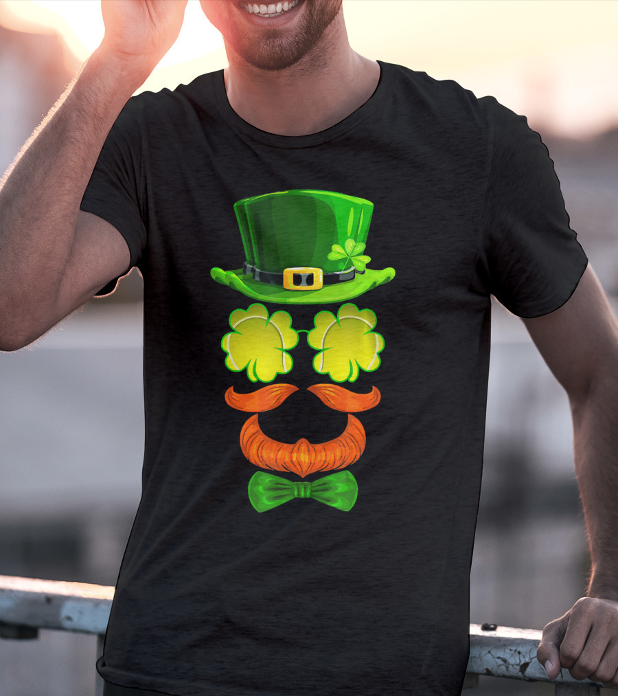 Tennis Ball Shamrock Leprechaun Clover Hat Mustache Bowtie T-Shirt
