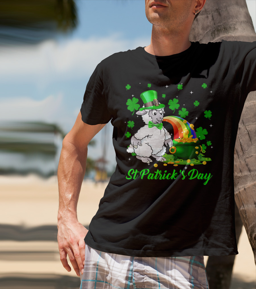 St Patrick's Day Leprechaun Sheep Shamrock Rainbow Pot Of Gold T-Shirt