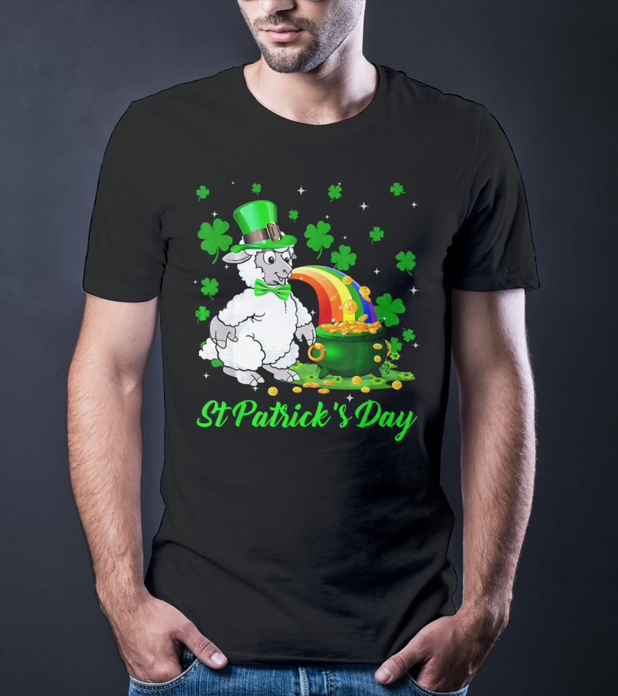 St Patrick's Day Leprechaun Sheep Shamrock Rainbow Pot Of Gold T-Shirt