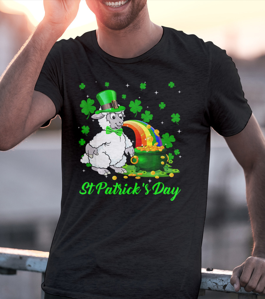St Patrick's Day Leprechaun Sheep Shamrock Rainbow Pot Of Gold T-Shirt
