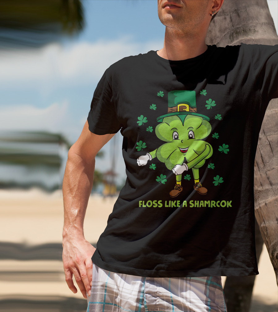 Floss Like A Shamrock St Patricks Dance Shamrock Character T-Shirt