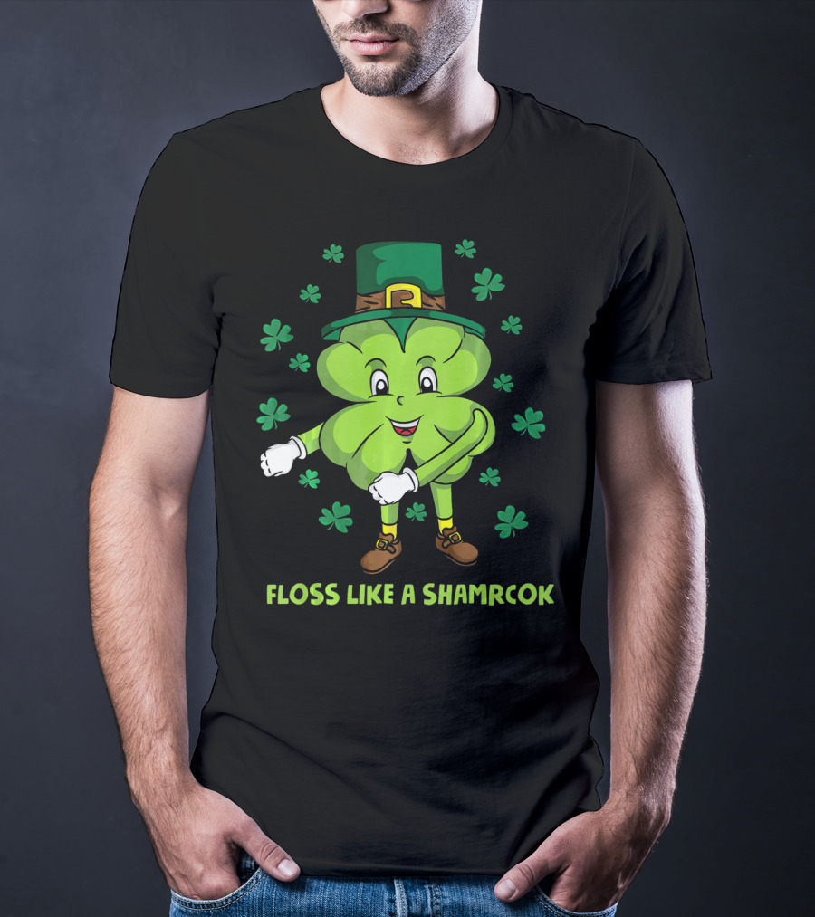 Floss Like A Shamrock St Patricks Dance Shamrock Character T-Shirt