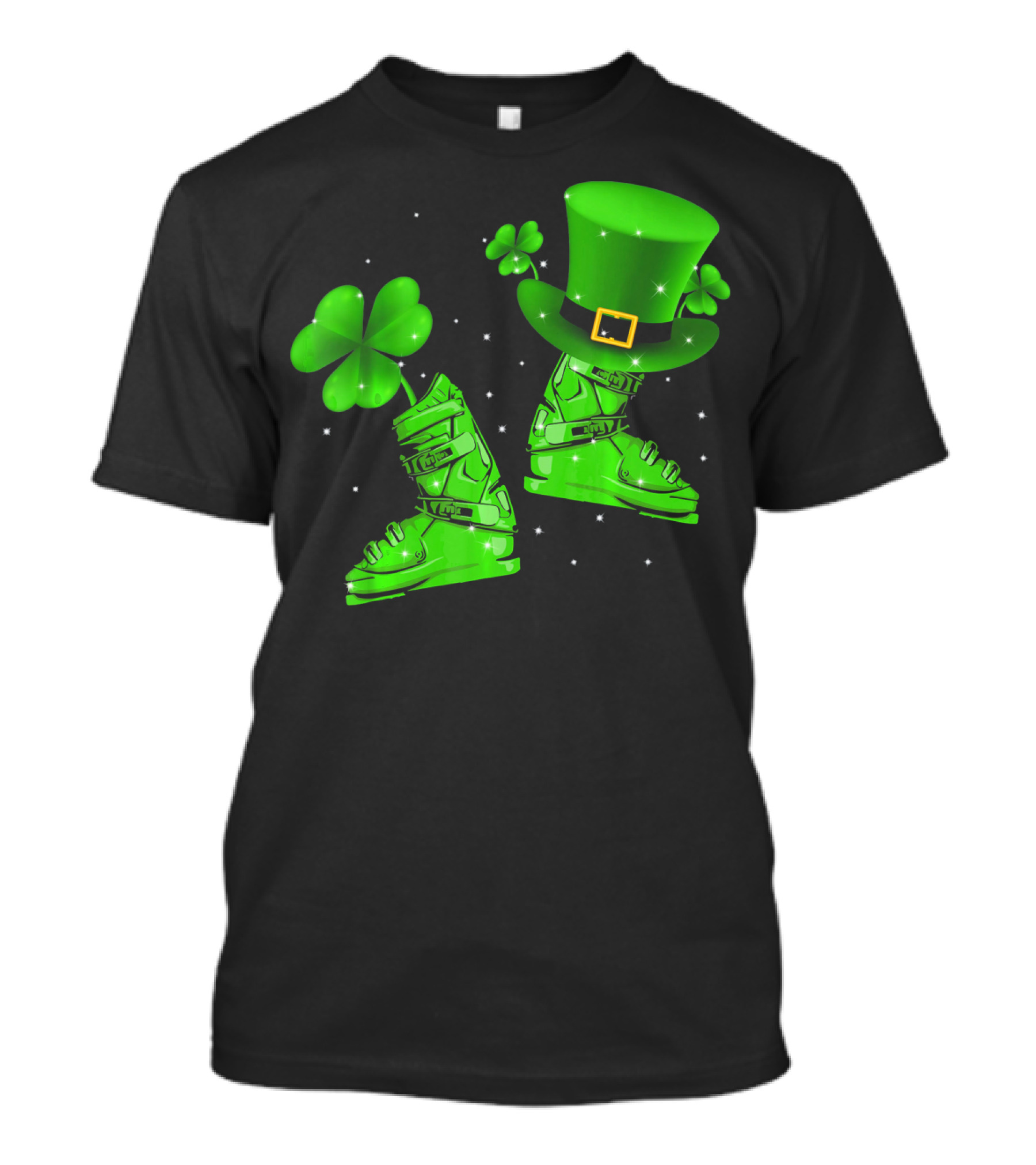 Shamrock Leprechaun Hat With Green Ski Boots T-Shirt