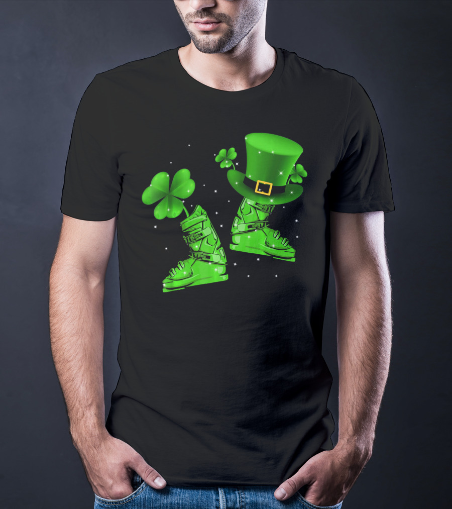 Shamrock Leprechaun Hat With Green Ski Boots T-Shirt