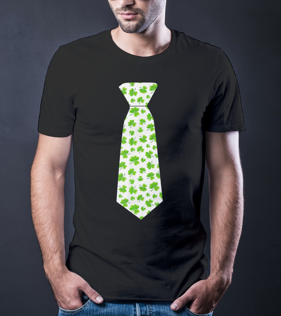 St Patricks Day Irish Shamrock Tie Pattern White Background T-Shirt