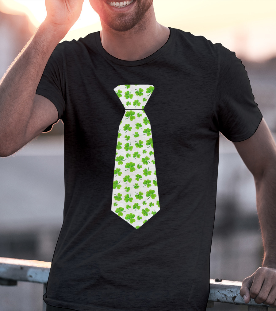 St Patricks Day Irish Shamrock Tie Pattern White Background T-Shirt