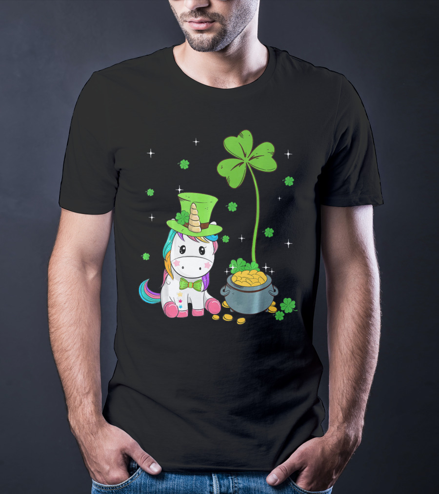 Shamrock Leprechaun Unicorn St Patricks Pot Of Gold T-Shirt