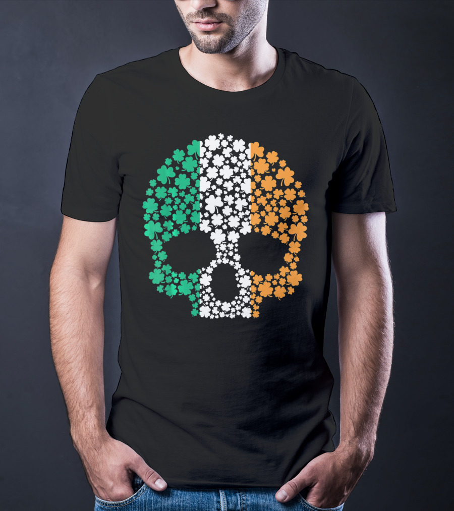 Irish Shamrock Skull With Tricolor Pattern For St. Patrick's Day T-Shirt