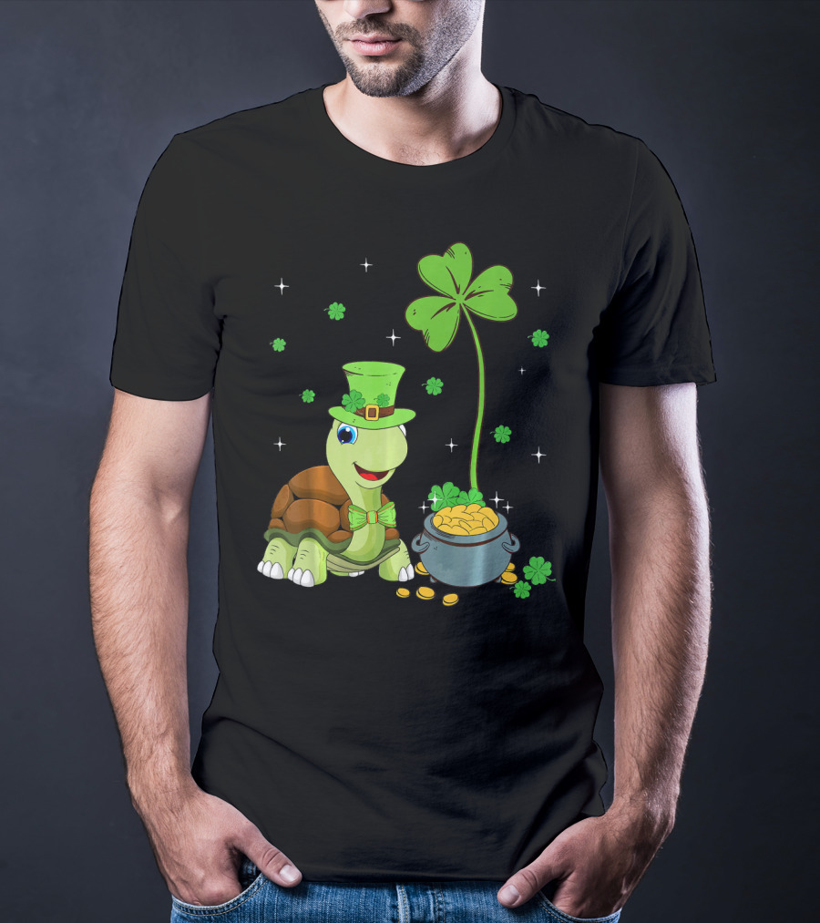 Shamrock Turtle With Leprechaun Hat And Pot Of Gold St Patricks T-Shirt