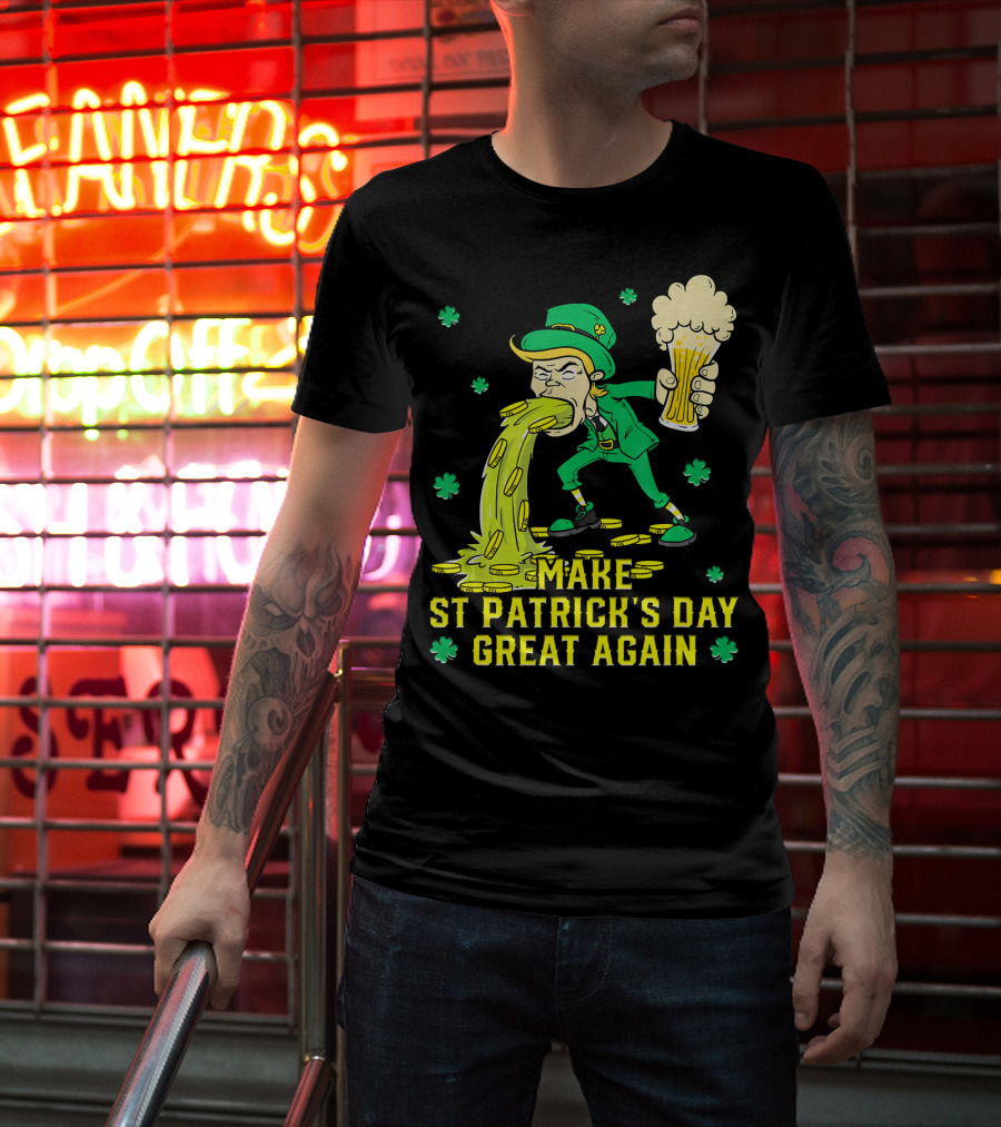 Make St Patrick's Day Great Again Leprechaun With Beer And Gold Coins T-Shirt