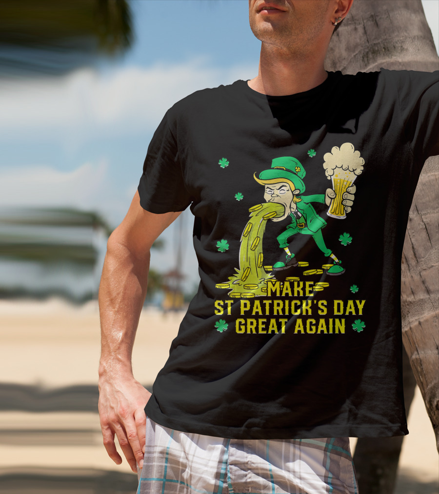 Make St Patrick's Day Great Again Leprechaun With Beer And Gold Coins T-Shirt