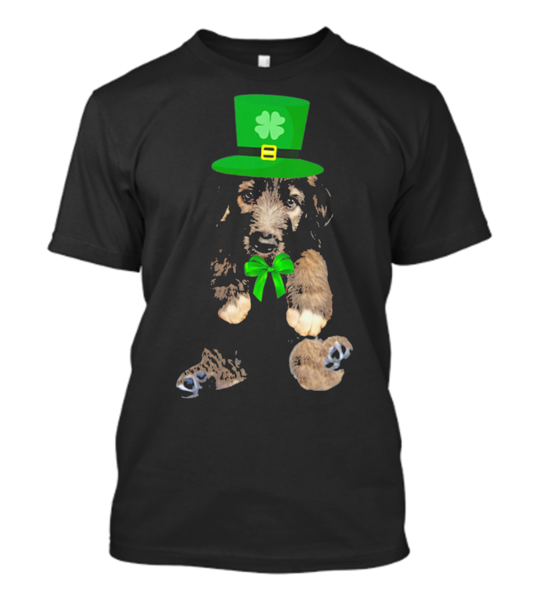 Irish Wolfhound Puppy With Leprechaun Hat And Shamrock Bow For St. Patrick's Day T-Shirt