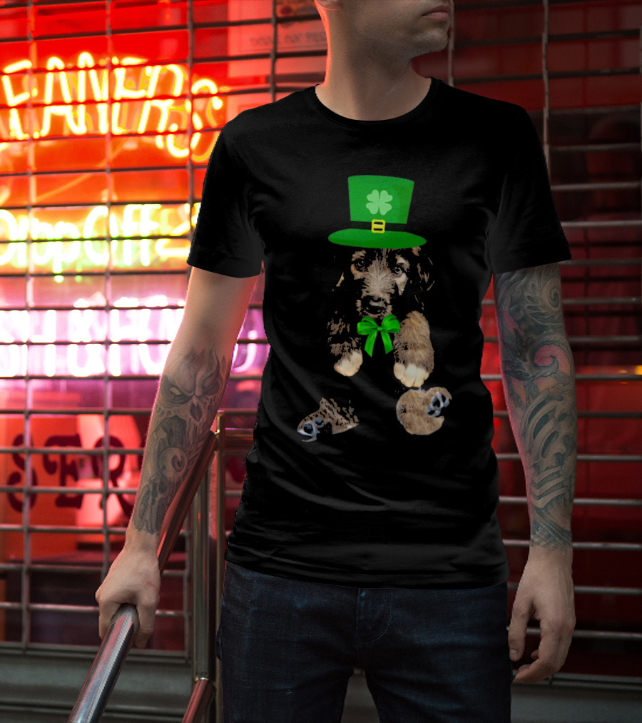 Irish Wolfhound Puppy With Leprechaun Hat And Shamrock Bow For St. Patrick's Day T-Shirt