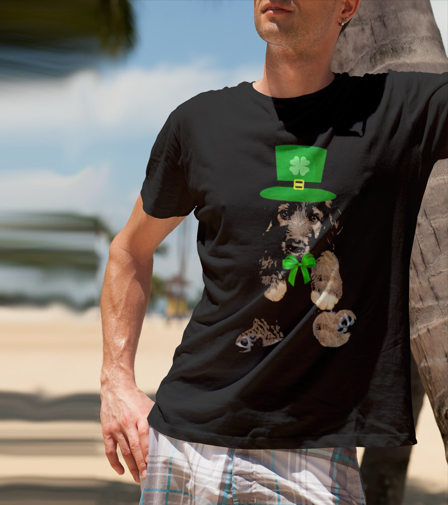 Irish Wolfhound Puppy With Leprechaun Hat And Shamrock Bow For St. Patrick's Day T-Shirt