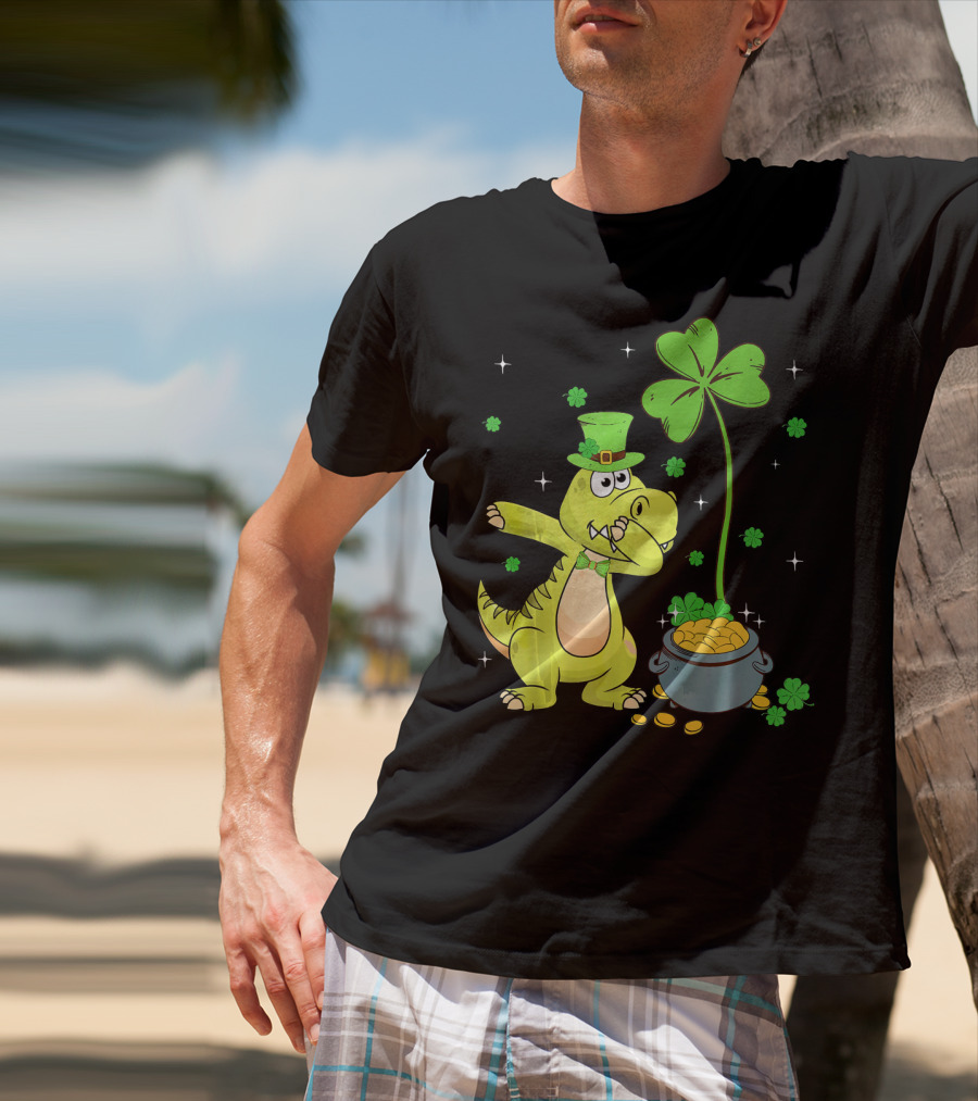 Shamrock Dabbing Dinosaur Leprechaun Gold Pot St Patricks T-Shirt