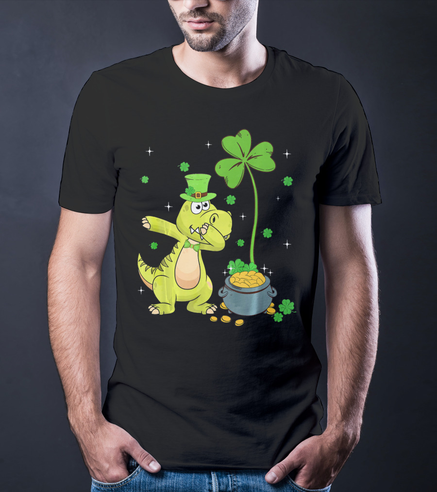 Shamrock Dabbing Dinosaur Leprechaun Gold Pot St Patricks T-Shirt