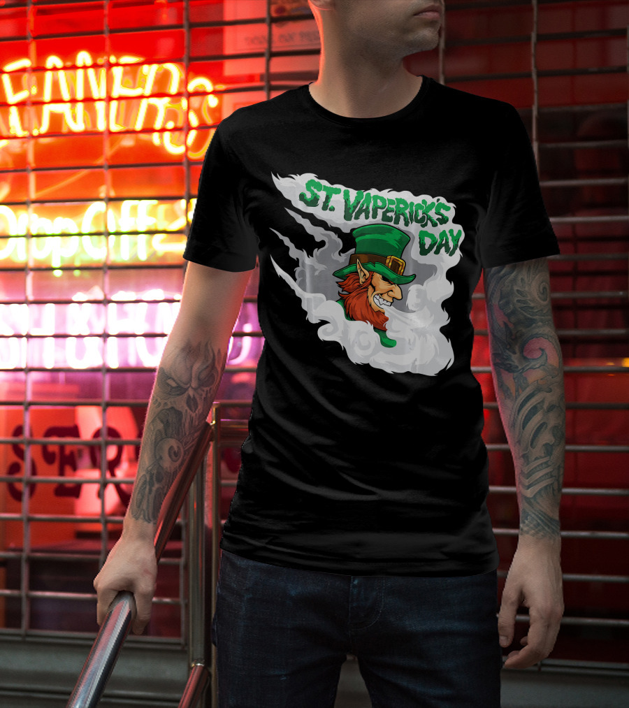 St. Vapericks Day With Vaping Leprechaun And Smoke Swirls T-Shirt