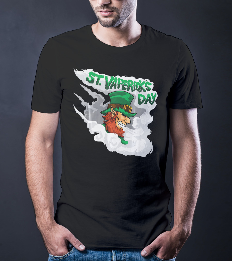 St. Vapericks Day With Vaping Leprechaun And Smoke Swirls T-Shirt