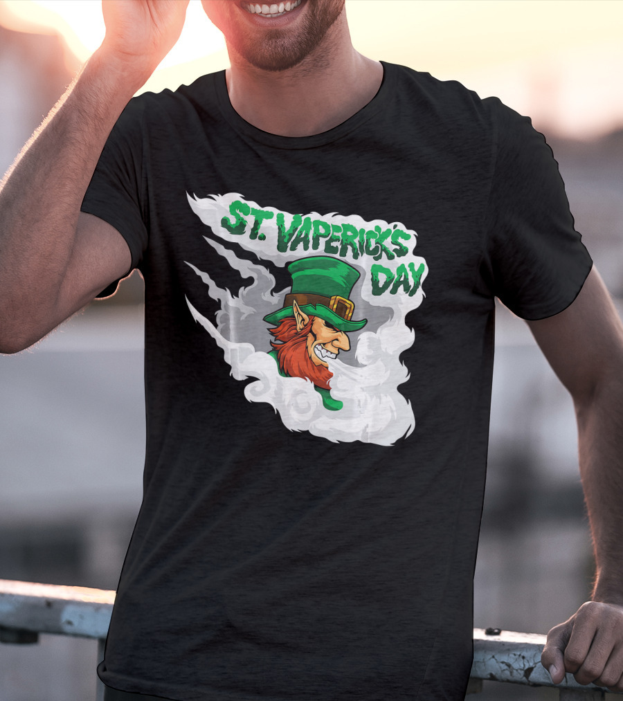 St. Vapericks Day With Vaping Leprechaun And Smoke Swirls T-Shirt