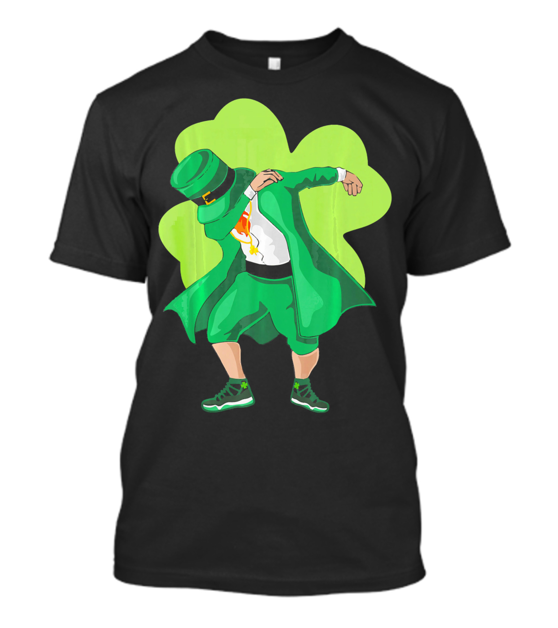 St. Patrick's Day Dabbing Leprechaun With Shamrock Background T-Shirt