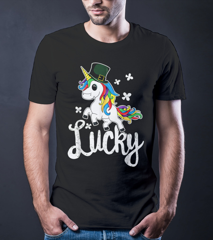 Lucky Unicorn Rainbow Shamrock Hat T-Shirt