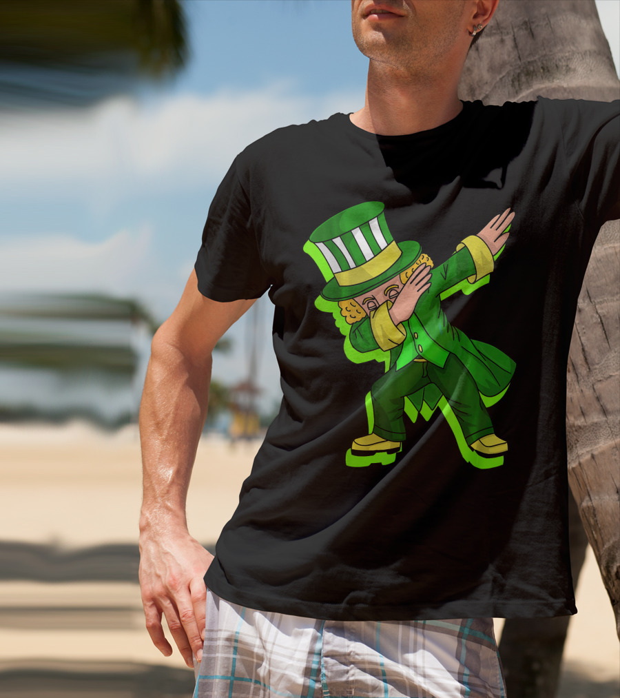 Dabbing Leprechaun With Green Shadow Cut Hat And Coat T-Shirt