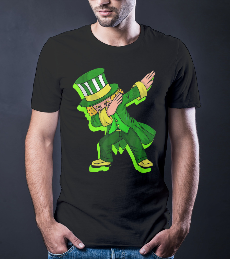Dabbing Leprechaun With Green Shadow Cut Hat And Coat T-Shirt