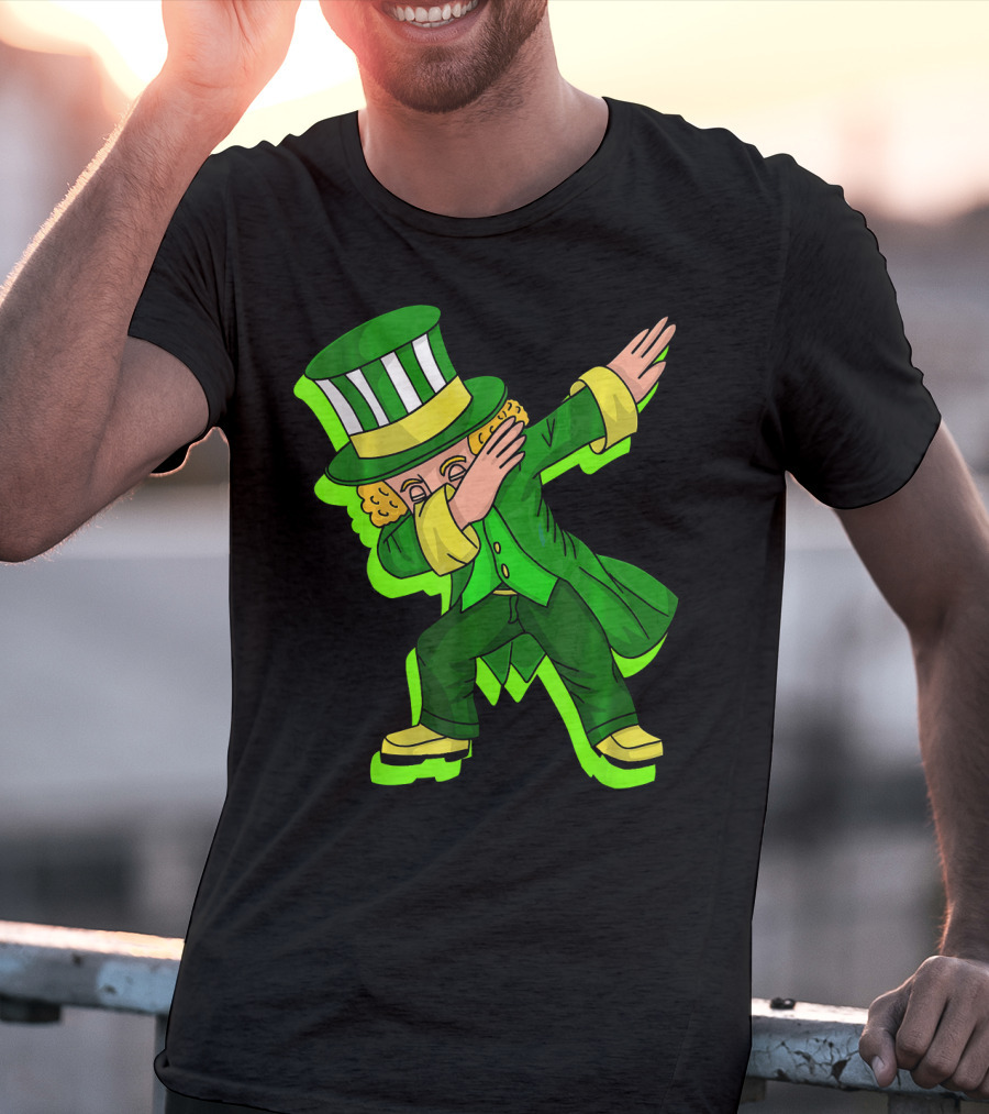 Dabbing Leprechaun With Green Shadow Cut Hat And Coat T-Shirt