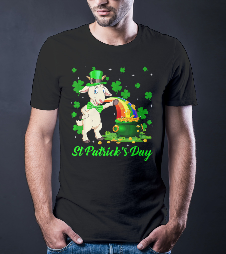 St Patrick's Day Leprechaun Goat Shamrock Rainbow Pot Of Gold T-Shirt