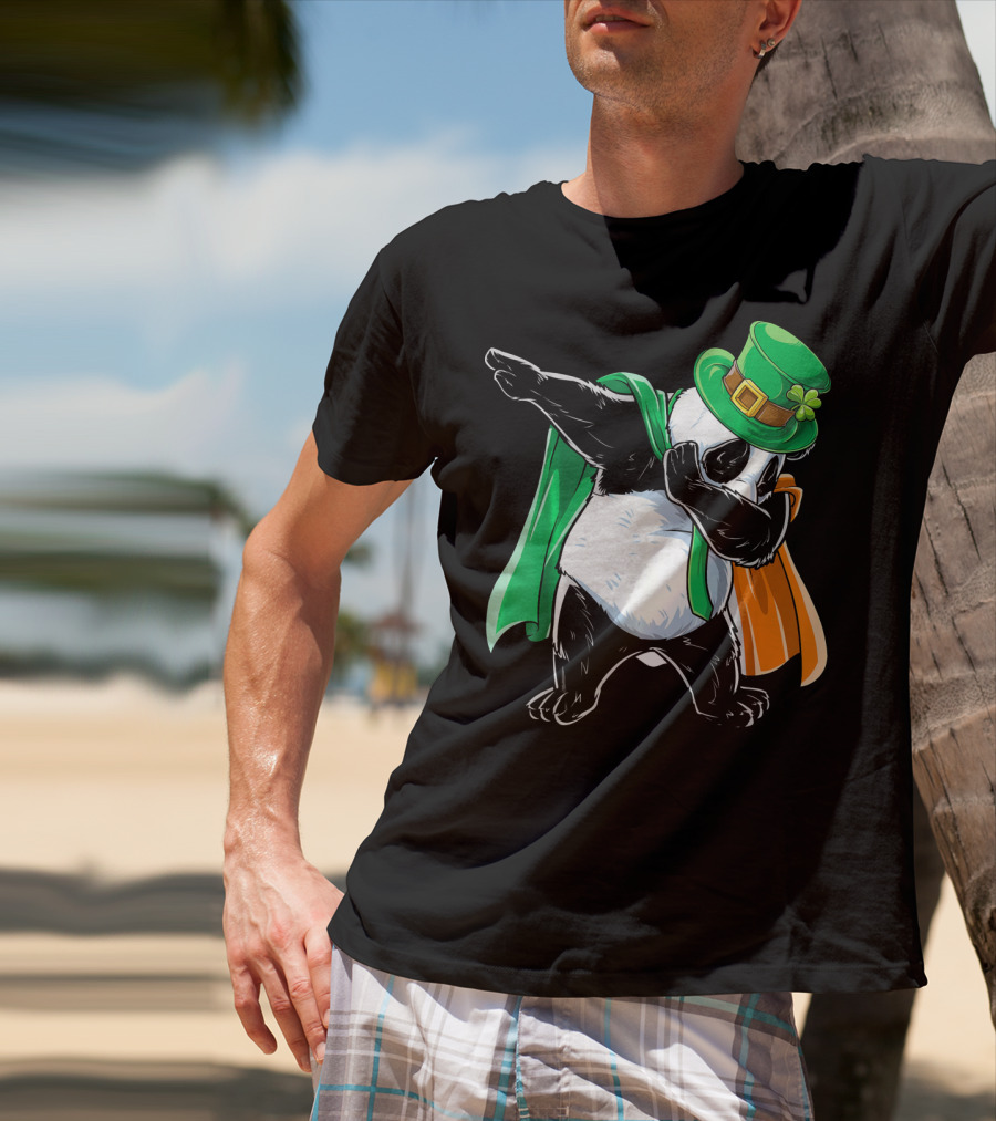Dabbing Panda St Patricks Day Irish Flag Hat Shamrock T-Shirt