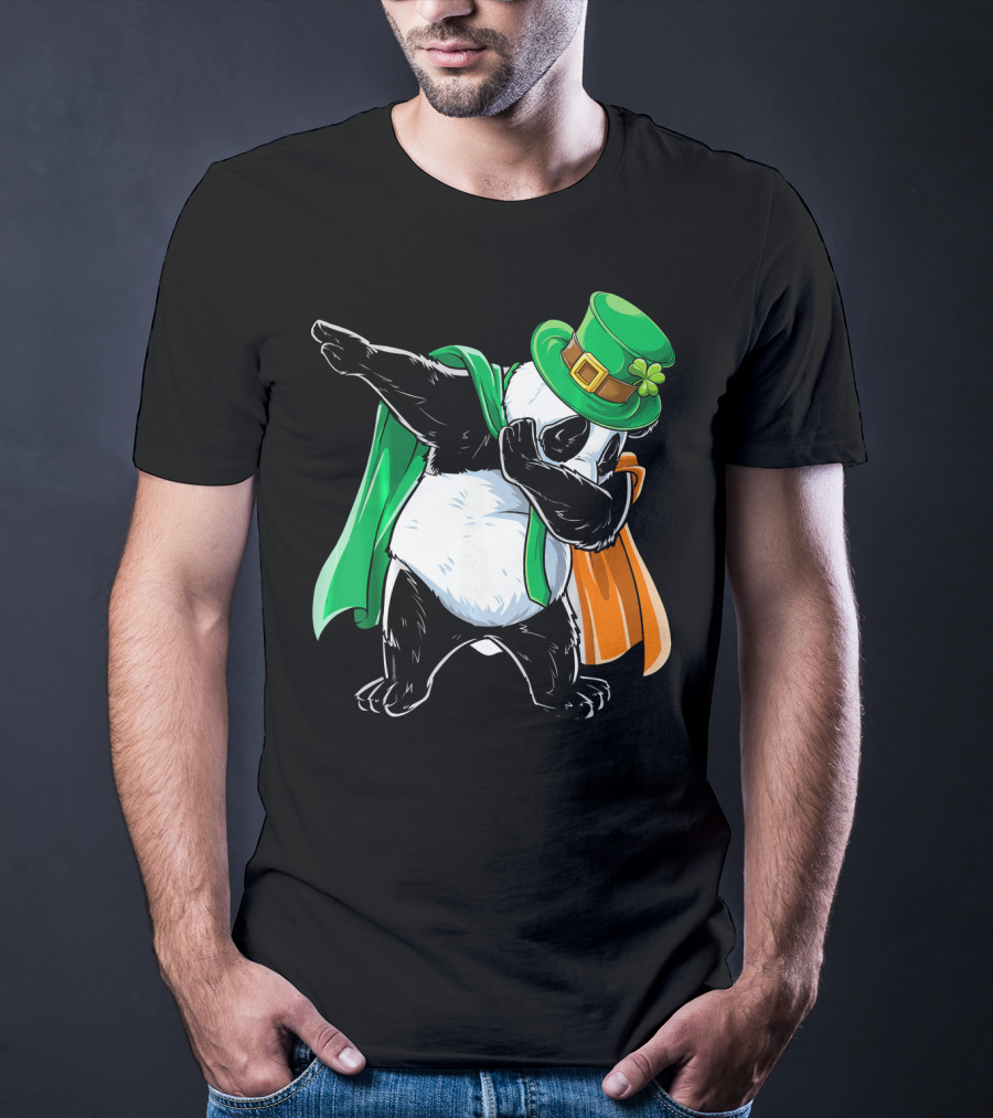 Dabbing Panda St Patricks Day Irish Flag Hat Shamrock T-Shirt