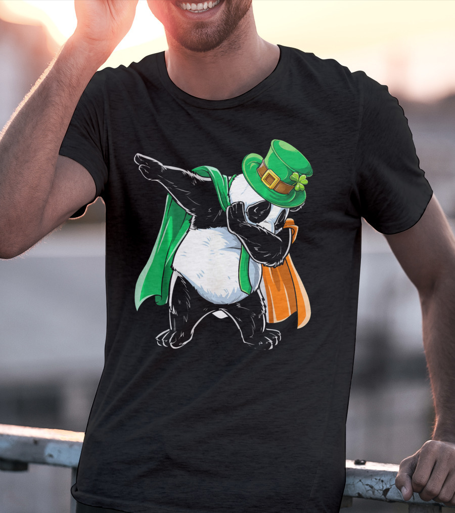 Dabbing Panda St Patricks Day Irish Flag Hat Shamrock T-Shirt