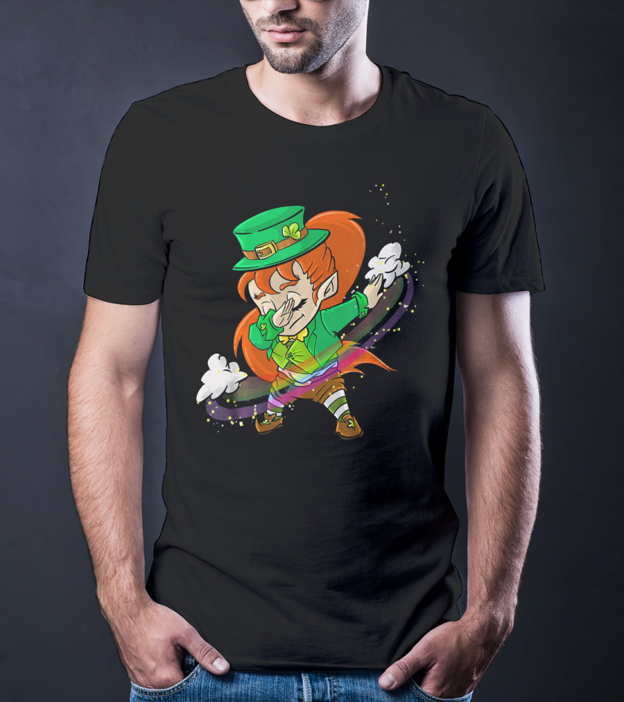 Dabbing Leprechaun Girl With Green Hat And Rainbow Magic T-Shirt