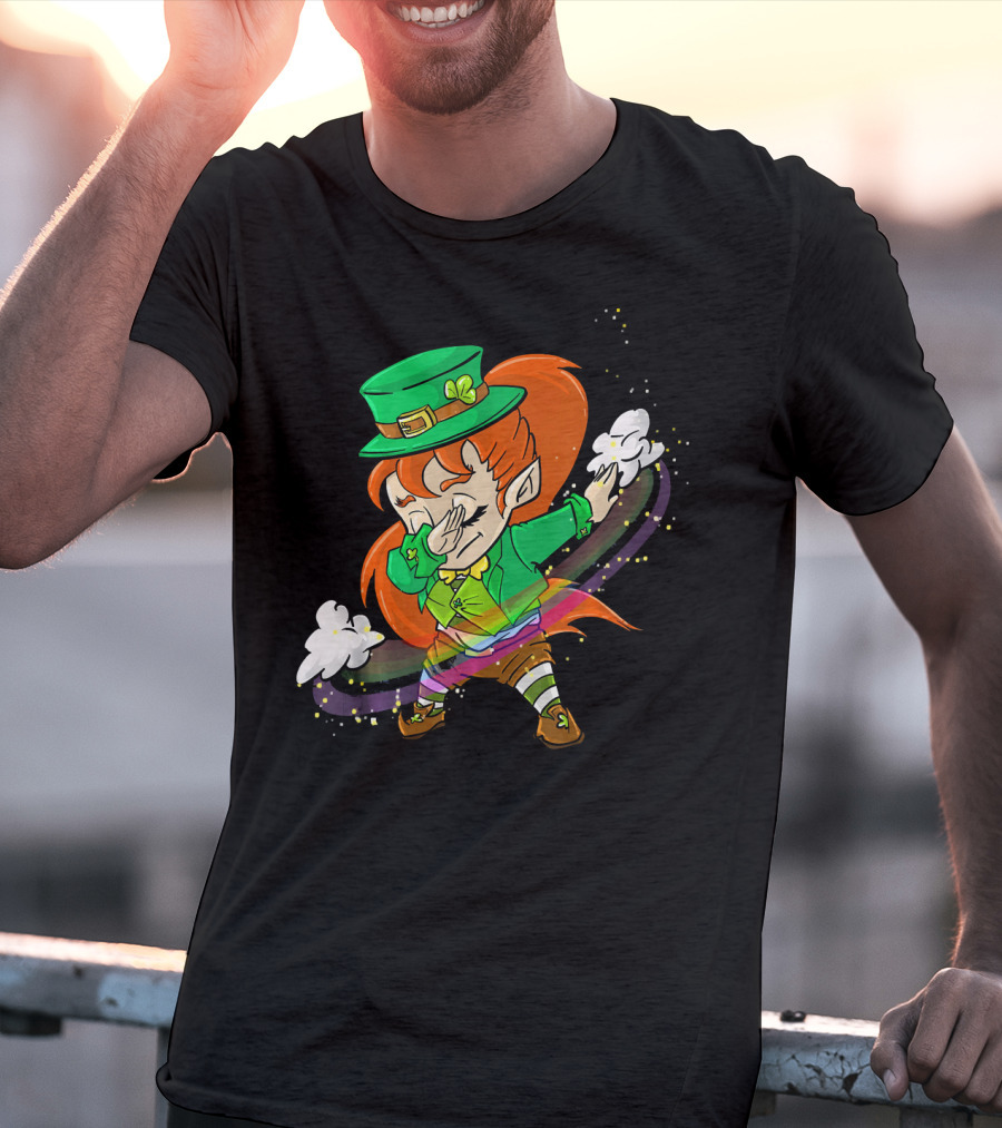 Dabbing Leprechaun Girl With Green Hat And Rainbow Magic T-Shirt