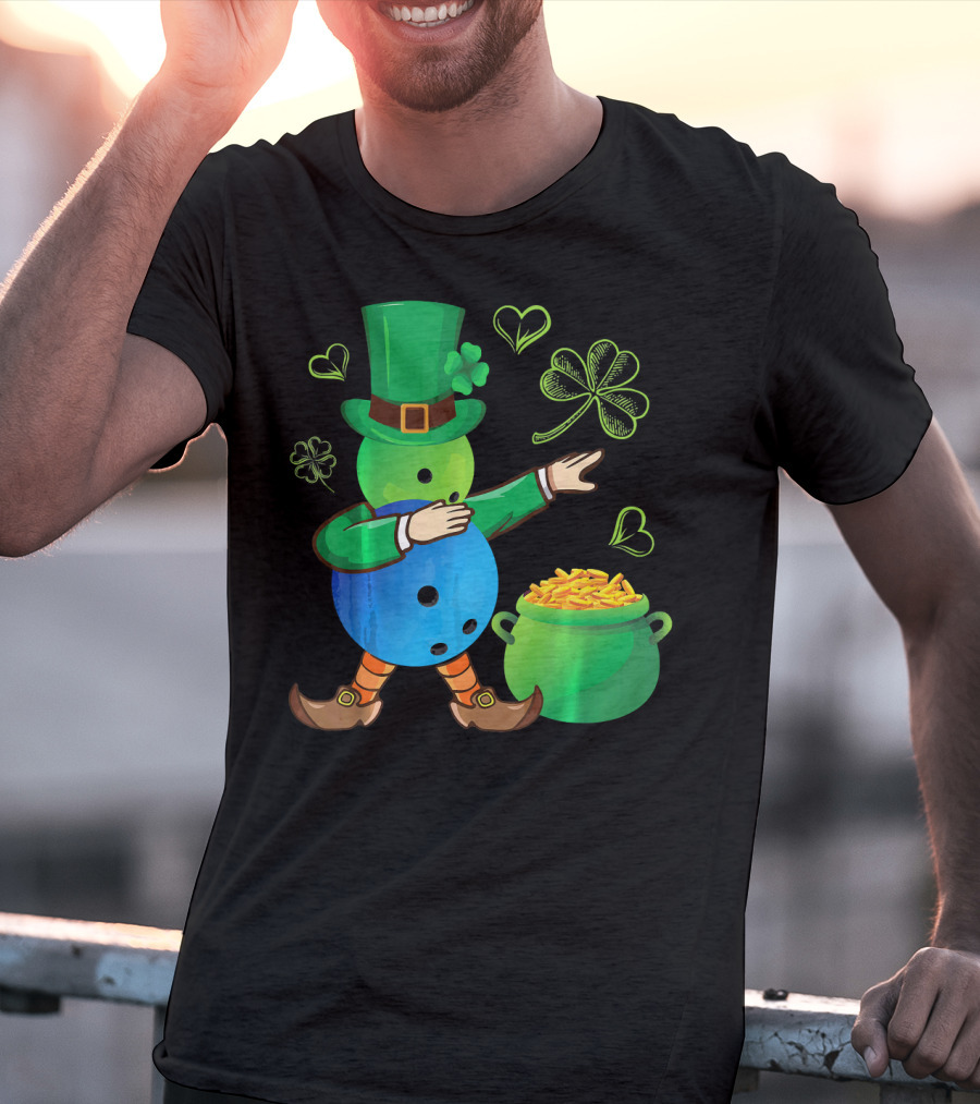 Pooling Leprechaun Dabbing With Gold Pot And Shamrocks T-Shirt