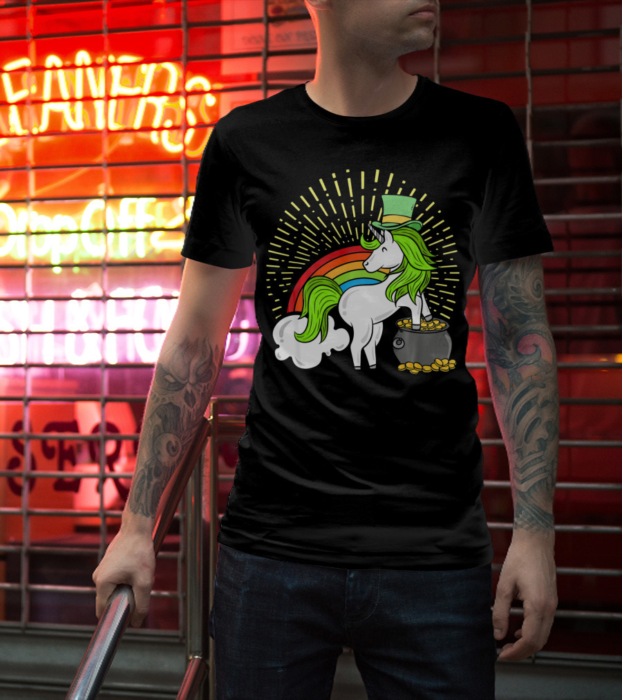 St Patricks Day Unicorn Shamrock Rainbow Pot Of Gold T-Shirt