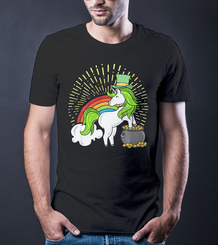 St Patricks Day Unicorn Shamrock Rainbow Pot Of Gold T-Shirt