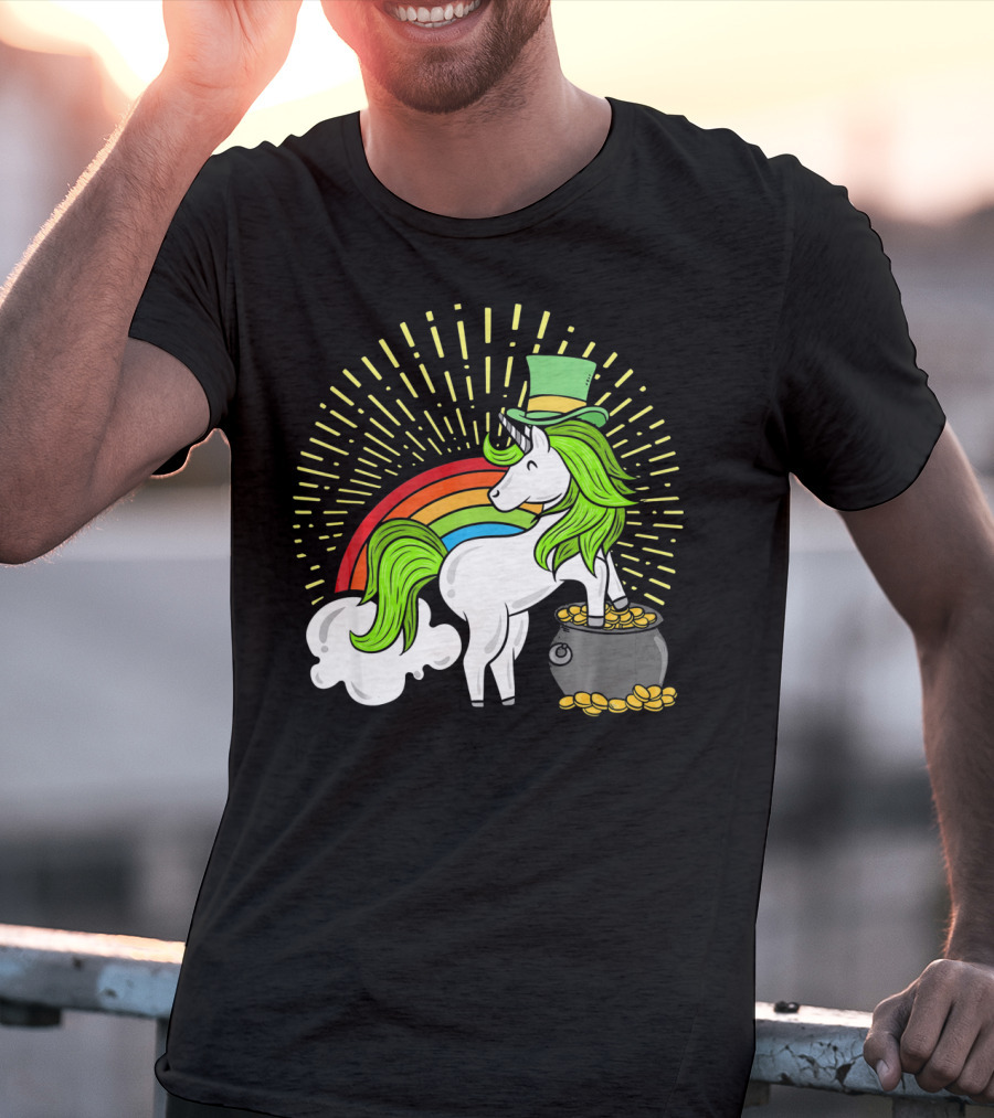 St Patricks Day Unicorn Shamrock Rainbow Pot Of Gold T-Shirt