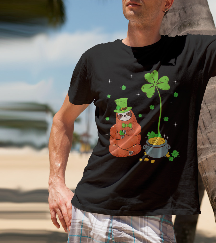 Shamrock Leprechaun Sloth Pot Of Gold St Patricks T-Shirt
