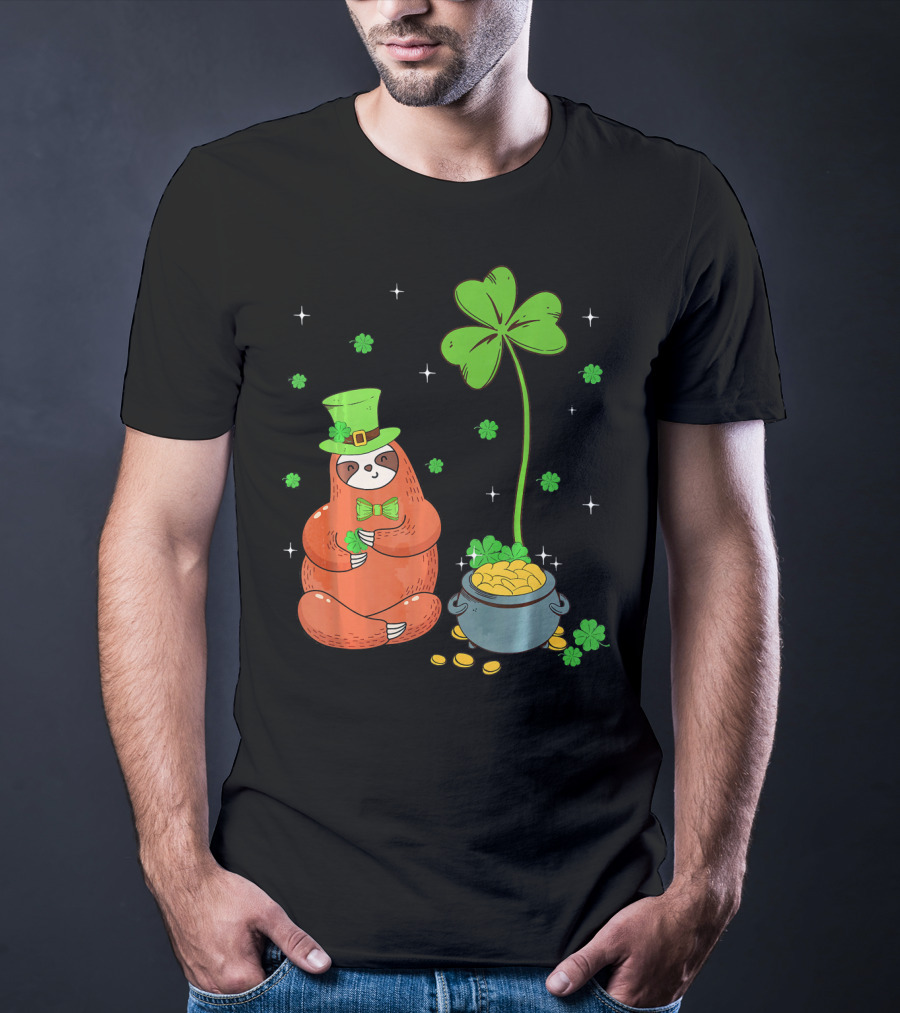 Shamrock Leprechaun Sloth Pot Of Gold St Patricks T-Shirt