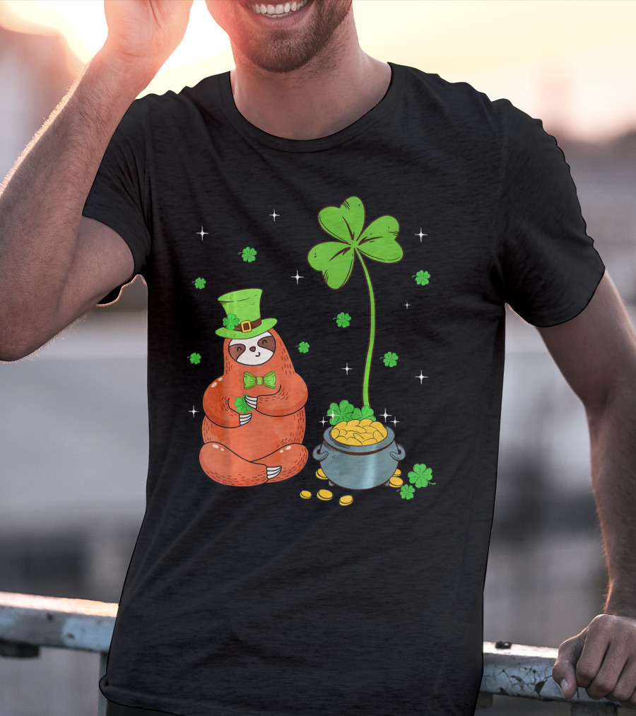 Shamrock Leprechaun Sloth Pot Of Gold St Patricks T-Shirt