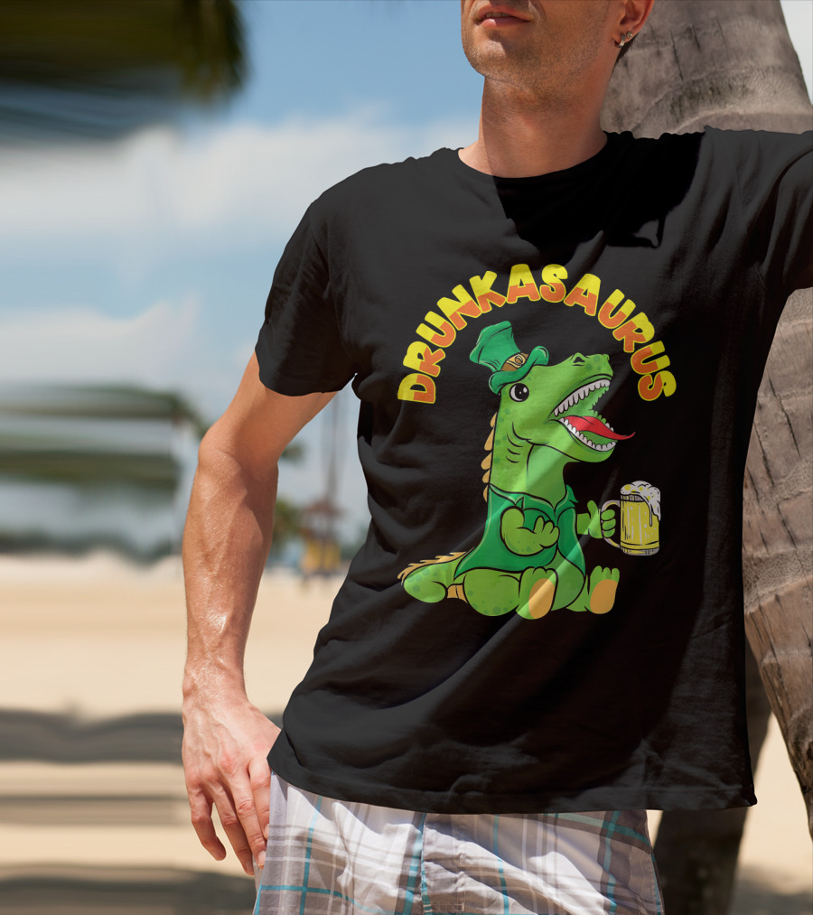 Drunkasaurus Leprechaun Dinosaur With Beer Drink T-Shirt