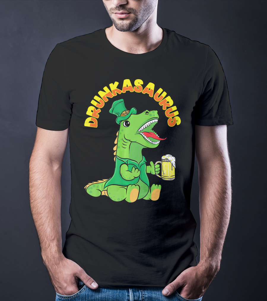 Drunkasaurus Leprechaun Dinosaur With Beer Drink T-Shirt