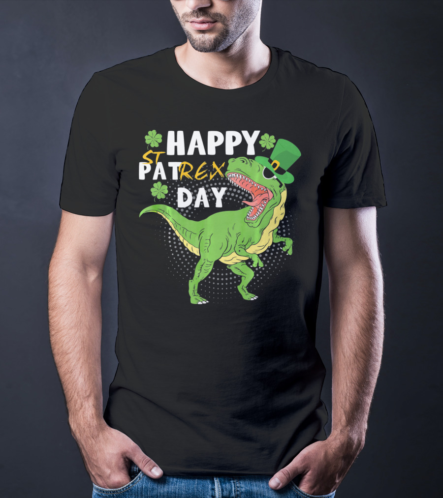 Happy St. Patrex Day Dinosaur With Shamrocks T-Shirt