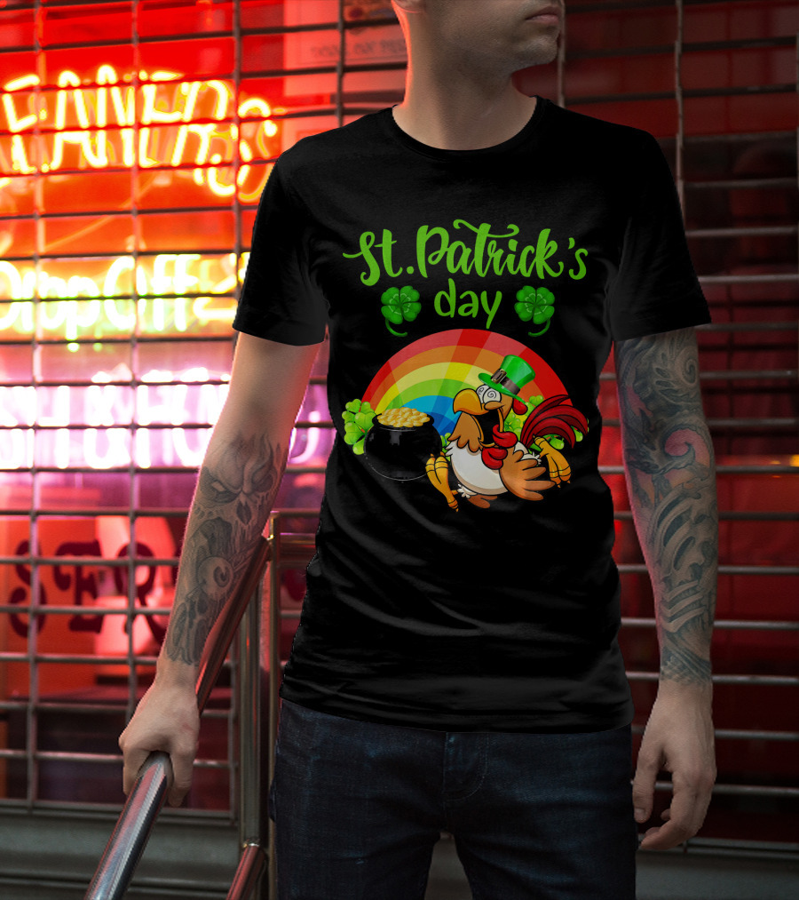 St. Patrick's Day Leprechaun Chicken With Rainbow And Pot Of Gold T-Shirt